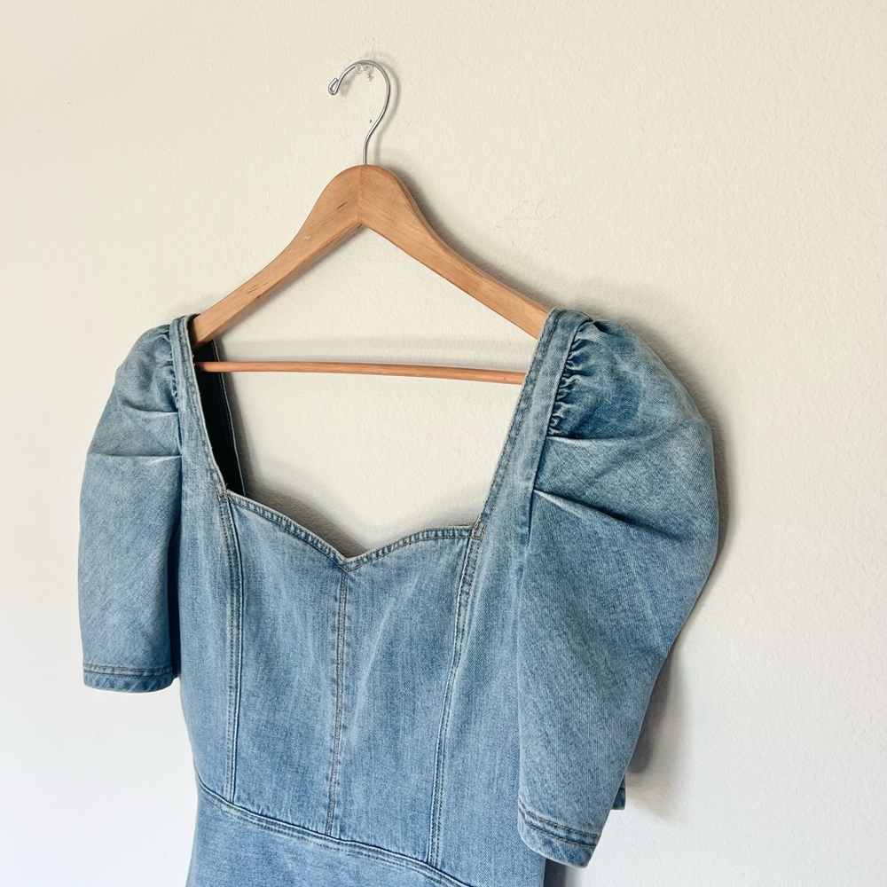 Alice + Olivia Maribel Puff Sleeve Fit & Flare Denim Mini Dress